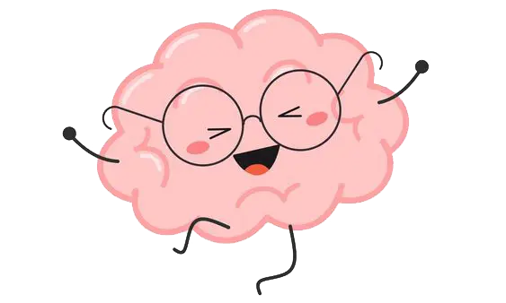 Un dessin mignon d'un cerveau avec des bras et des lunettes